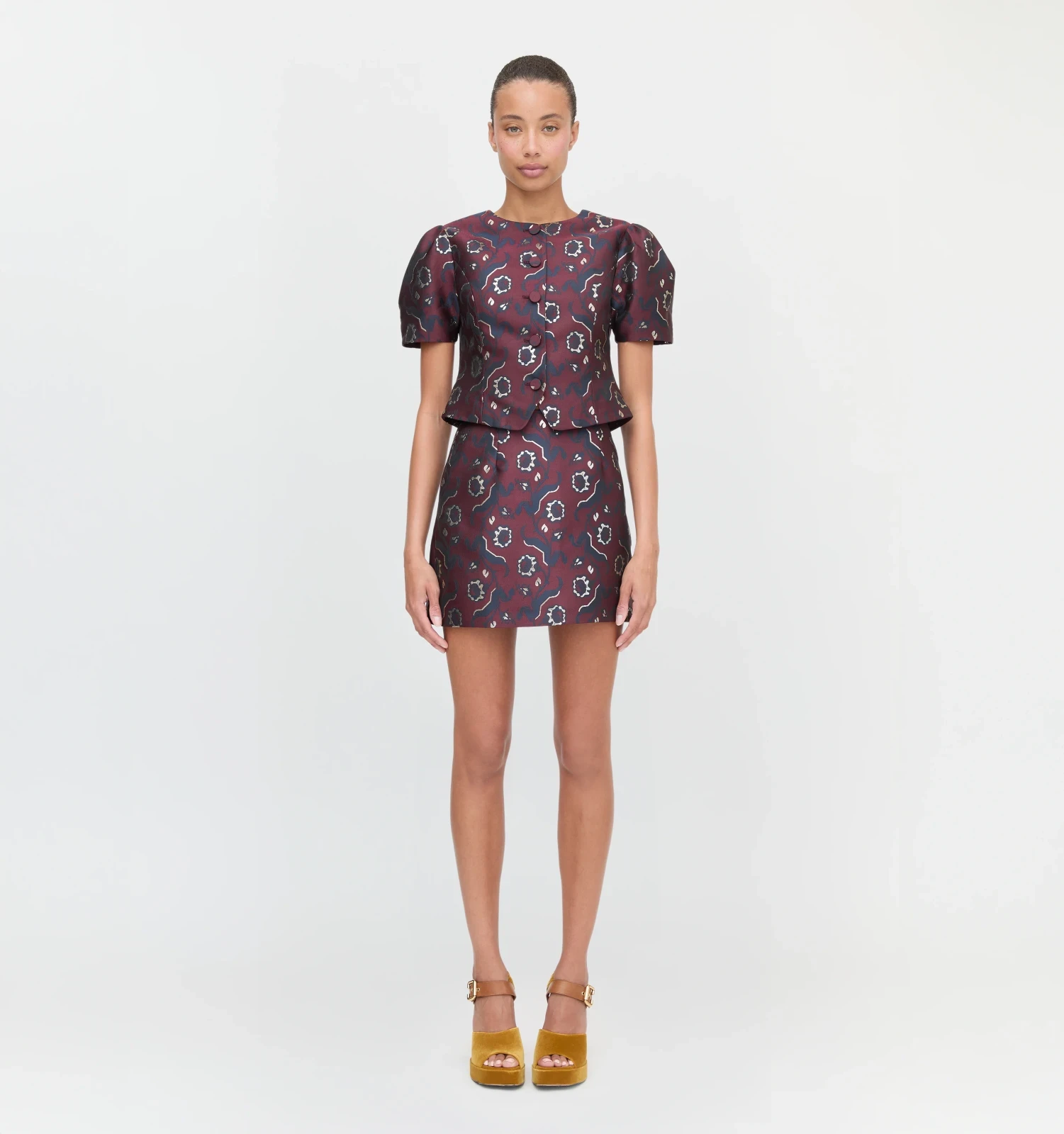 The Hallie Skirt - Burgundy Baroque Jacquard