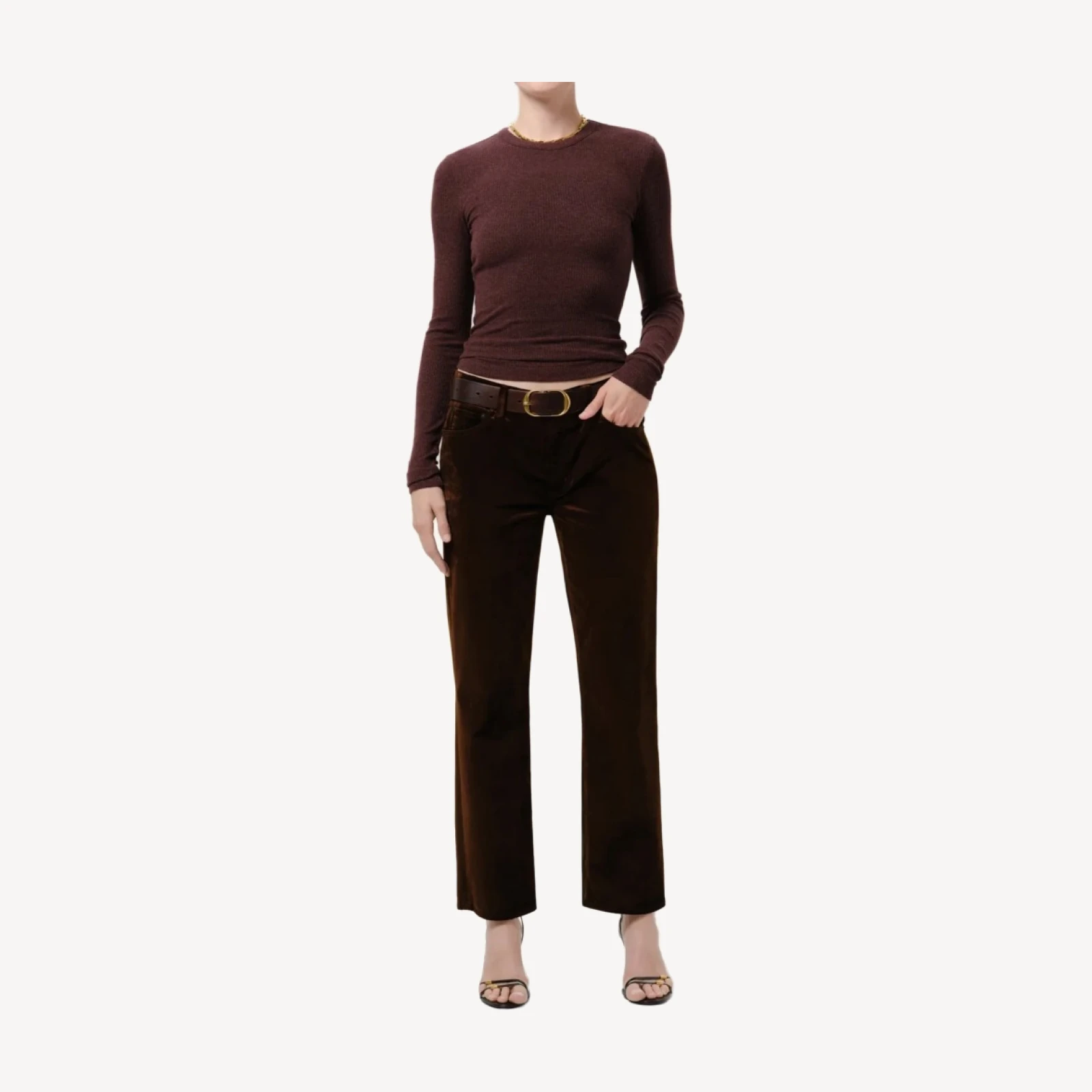 Anissa Stretch Velvet Straight Leg in Caramel