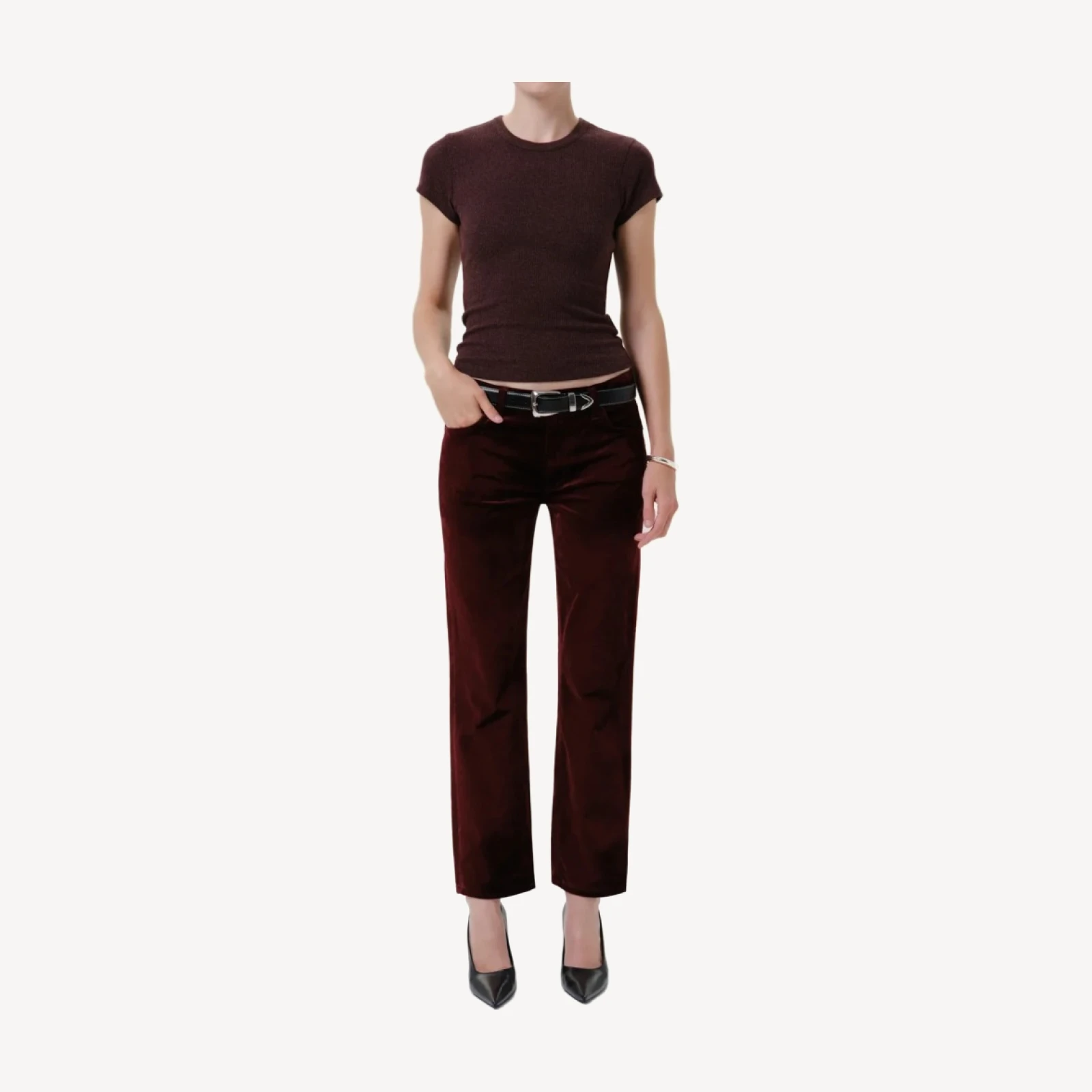 Anissa Stretch Velvet Straight Leg in Chambord