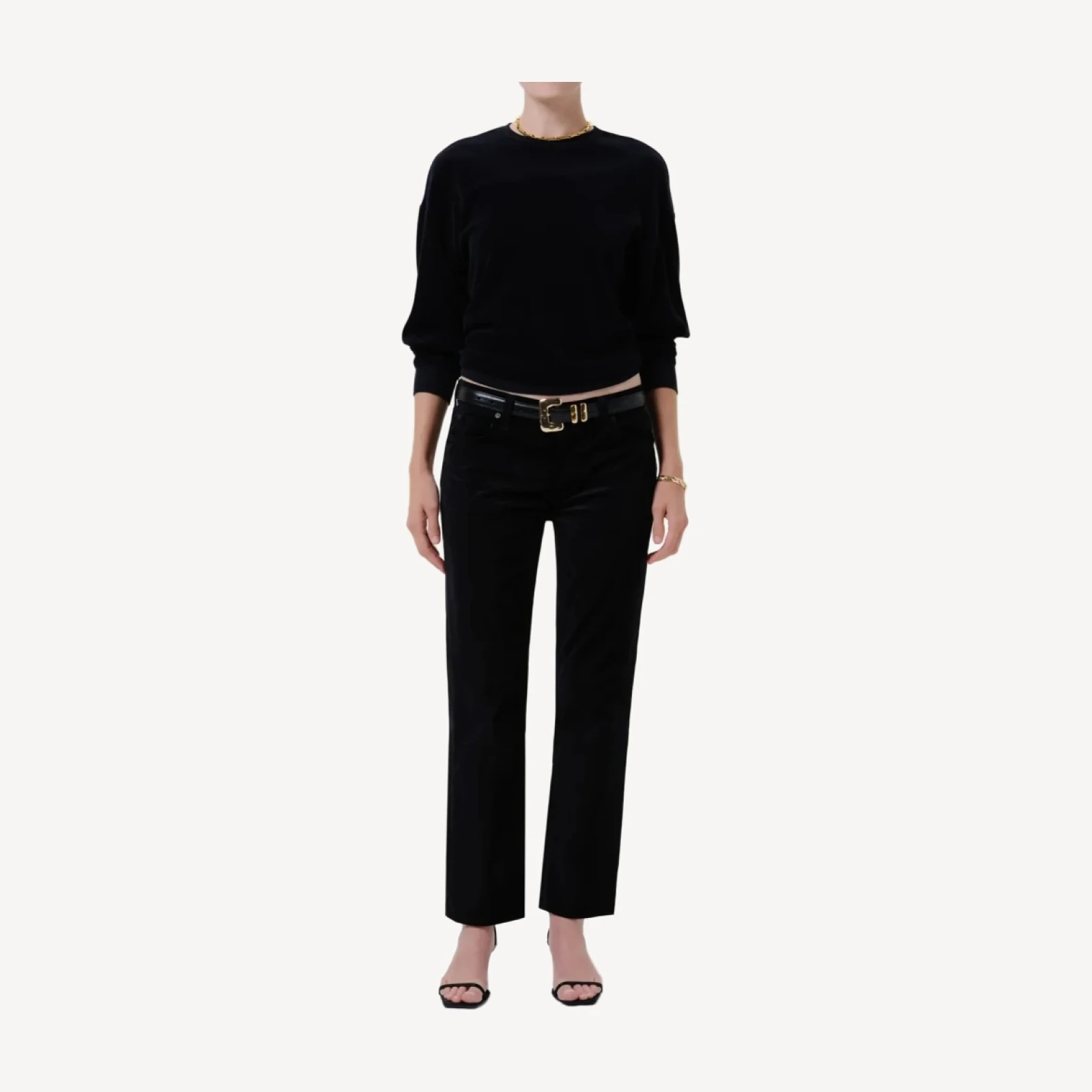 Anissa Stretch Velvet Straight Leg in Onyx