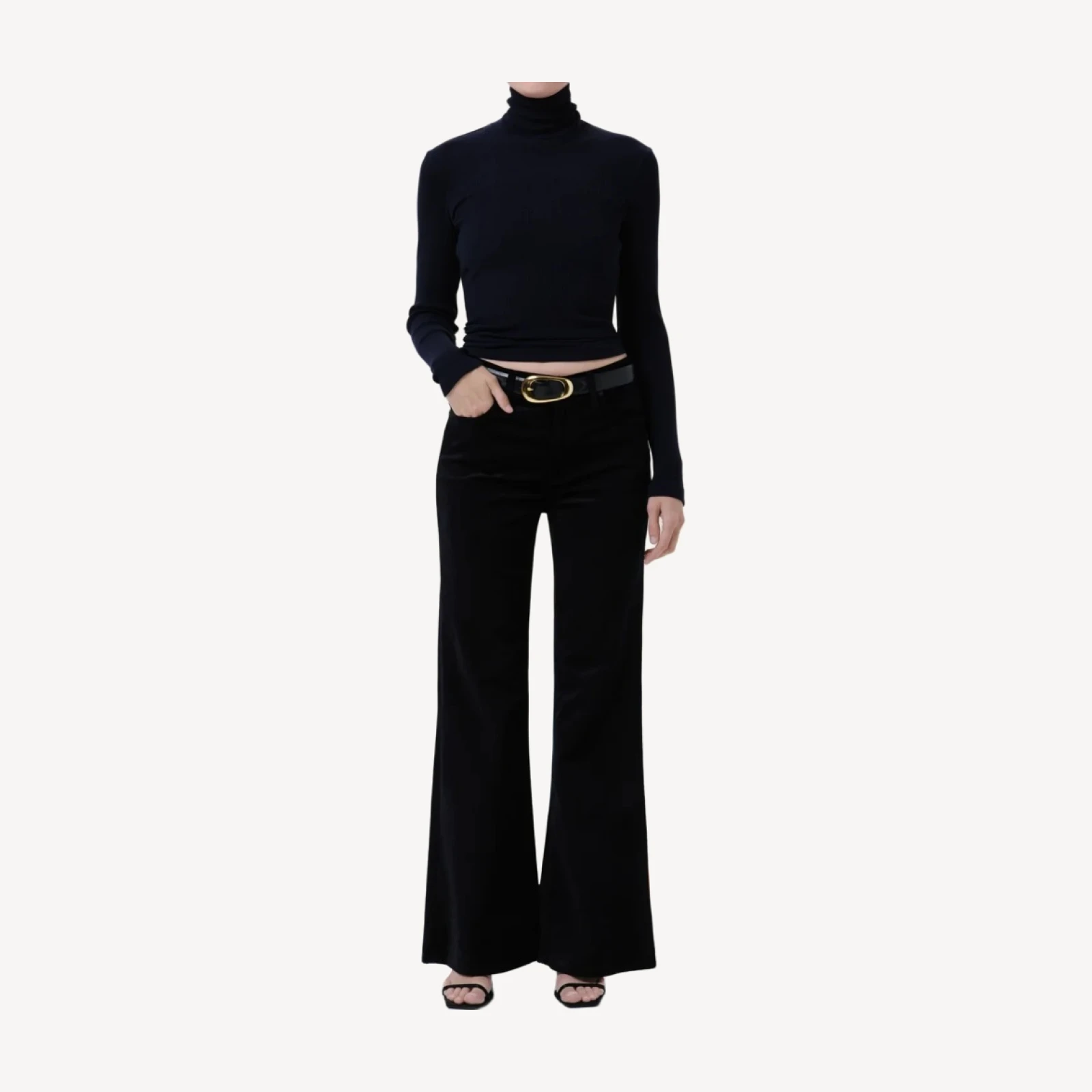 Kimberly 70's Stretch Velvet Flare in Onyx