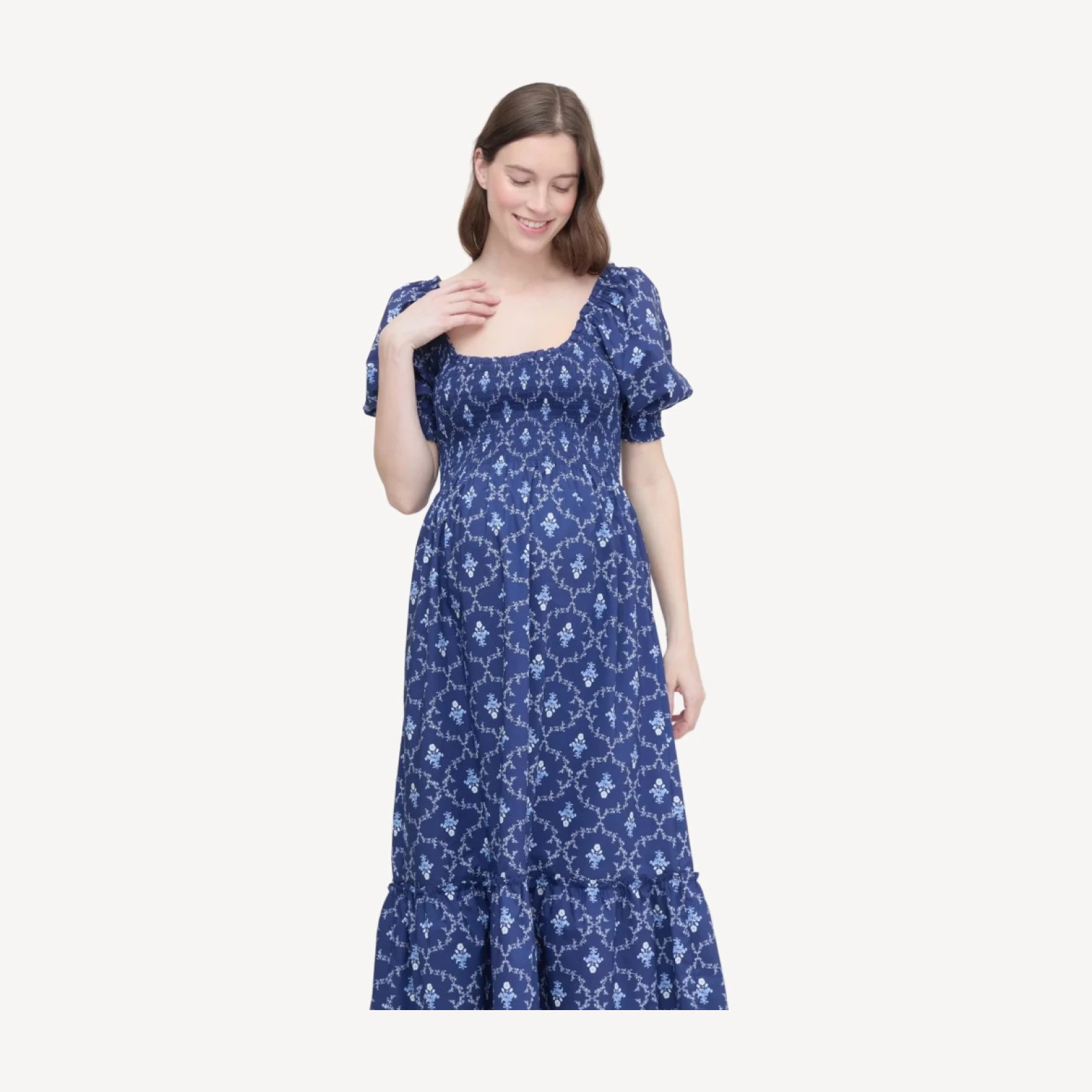 The Maternity Louisa Nap Dress - Navy Trellis
