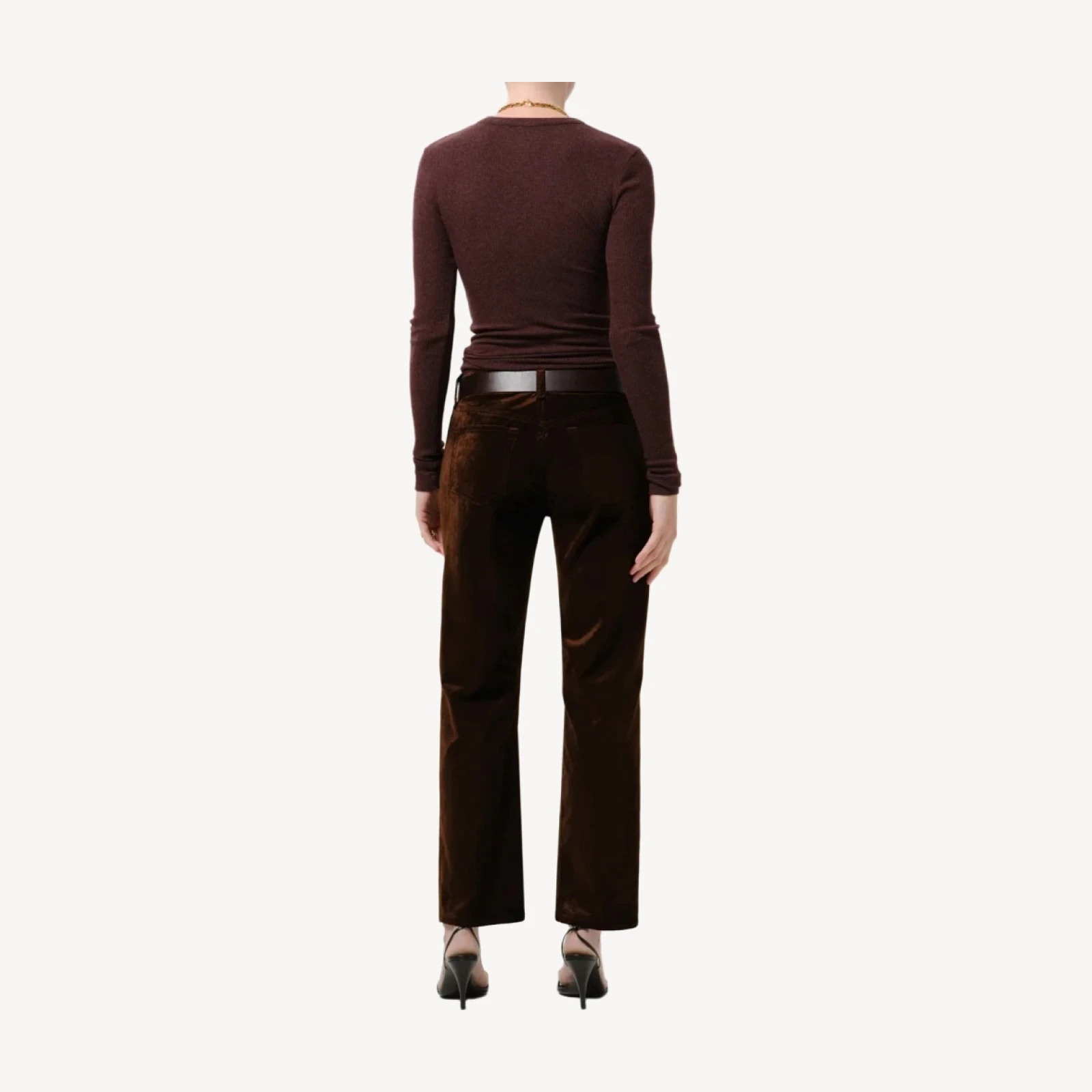 Anissa Stretch Velvet Straight Leg in Caramel
