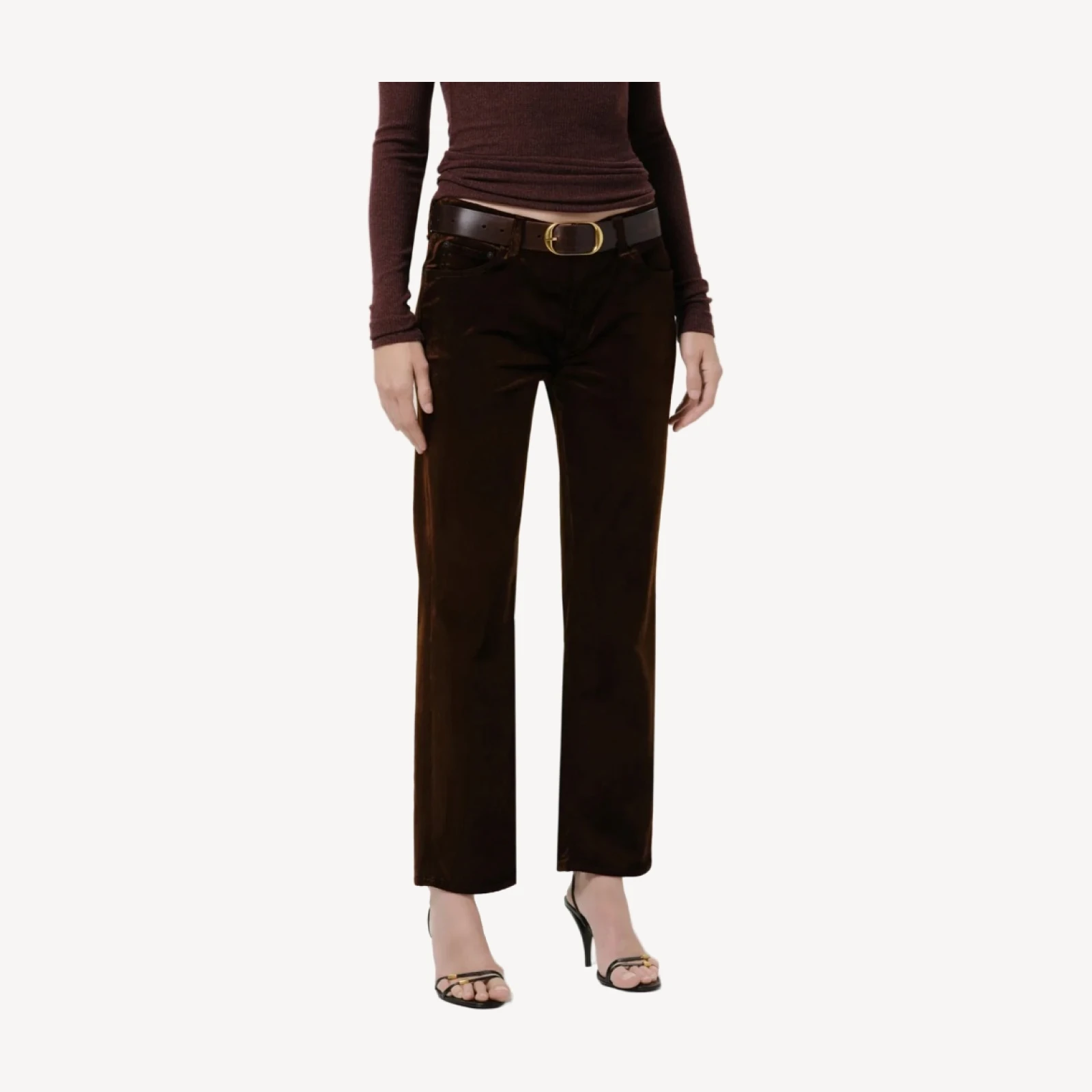 Anissa Stretch Velvet Straight Leg in Caramel