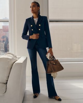 Veronica Beard Beverly High Rise Flare Jeans in Bright Blue