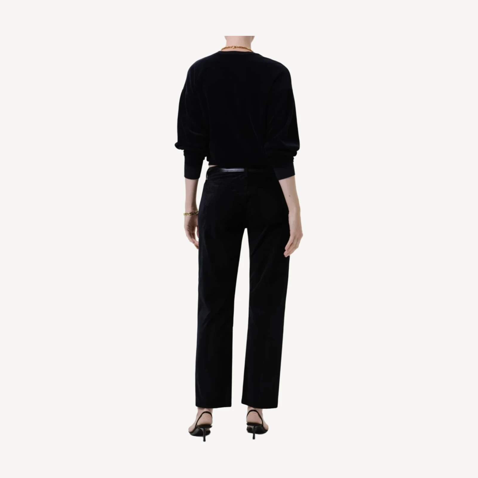 Anissa Stretch Velvet Straight Leg in Onyx