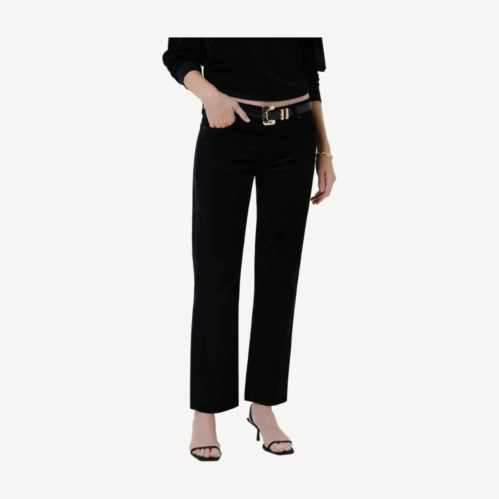 Anissa Stretch Velvet Straight Leg in Onyx