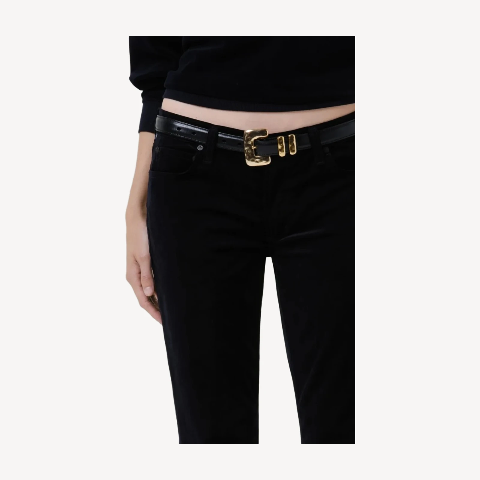 Anissa Stretch Velvet Straight Leg in Onyx