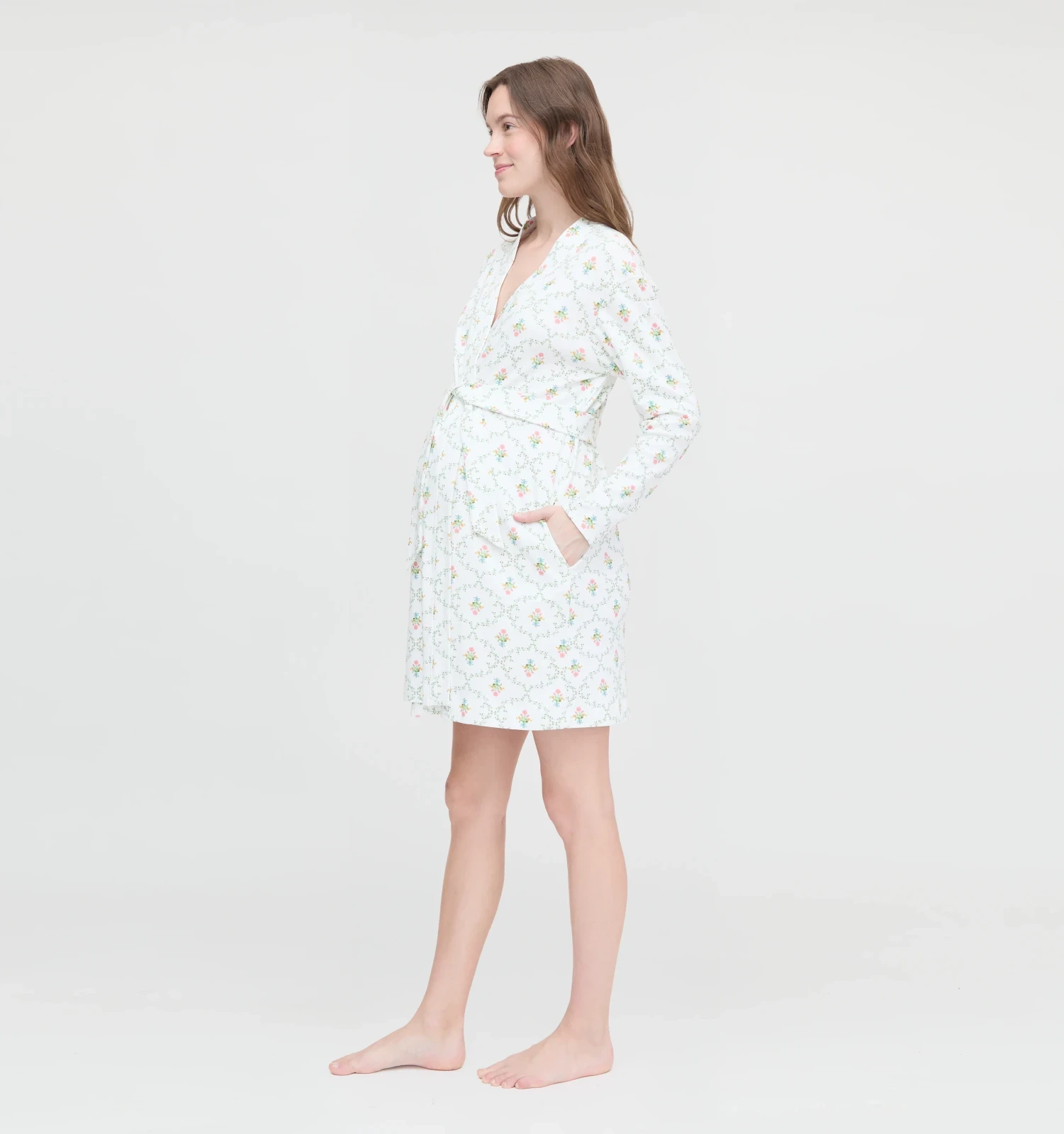 The Maternity Ivory Robe - Pastel Trellis