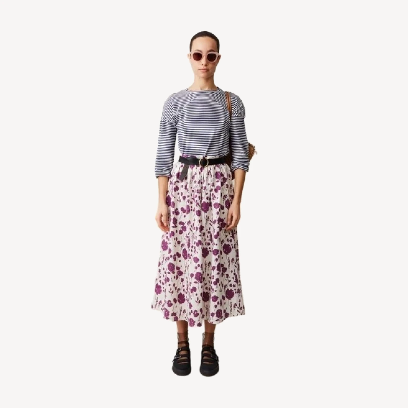 RITA SKIRT | PLUM FLOATING FLORAL LINEN