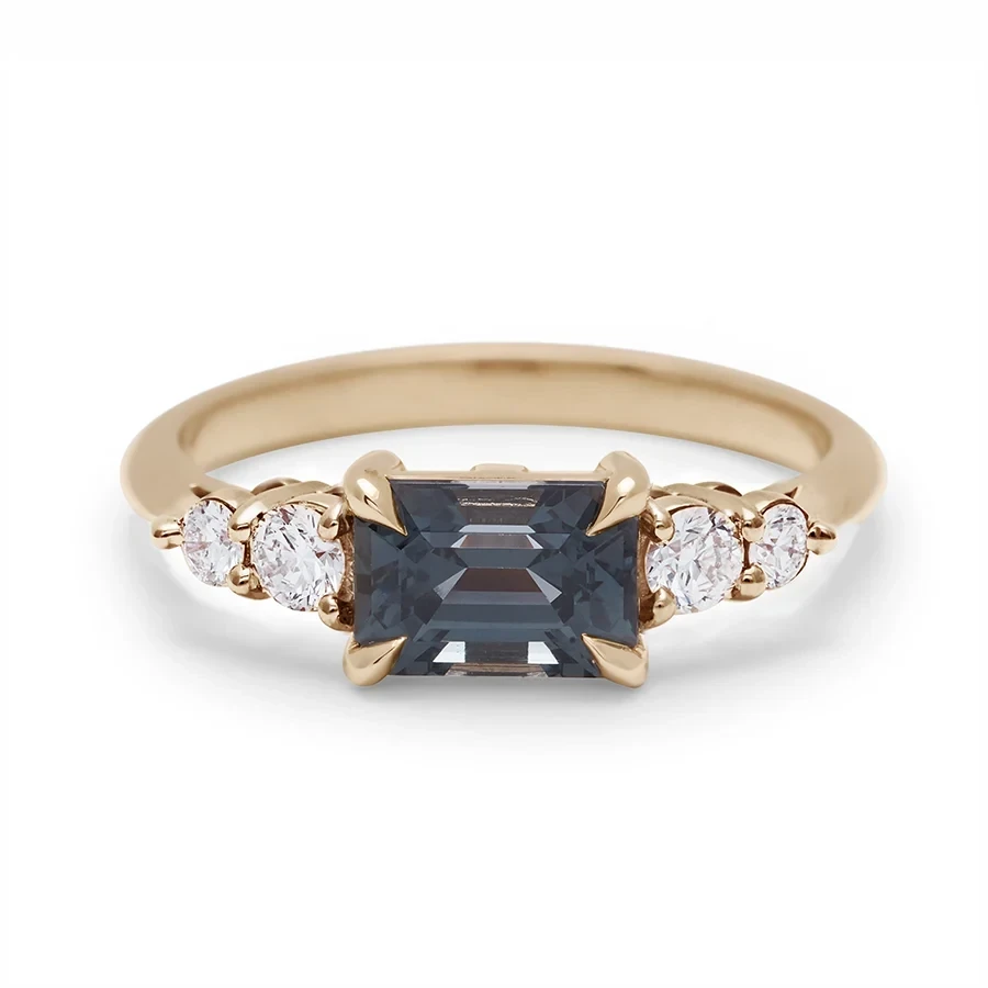 Bea Five Stone Ring - 14k Gold, Grey Spinel (7x5mm) & White Diamonds
