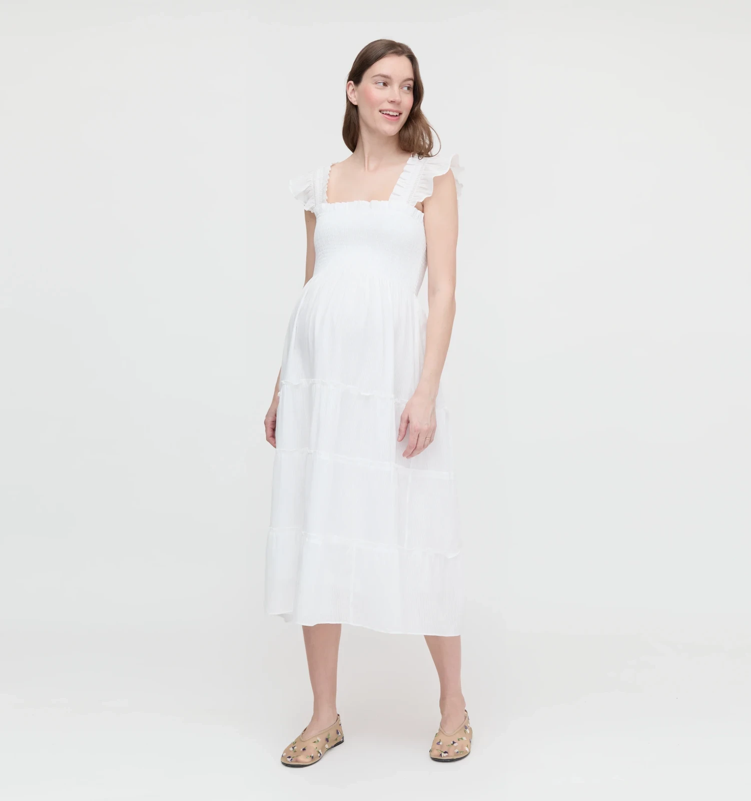 The Maternity Ellie Nap Dress - White Shadow Stripe