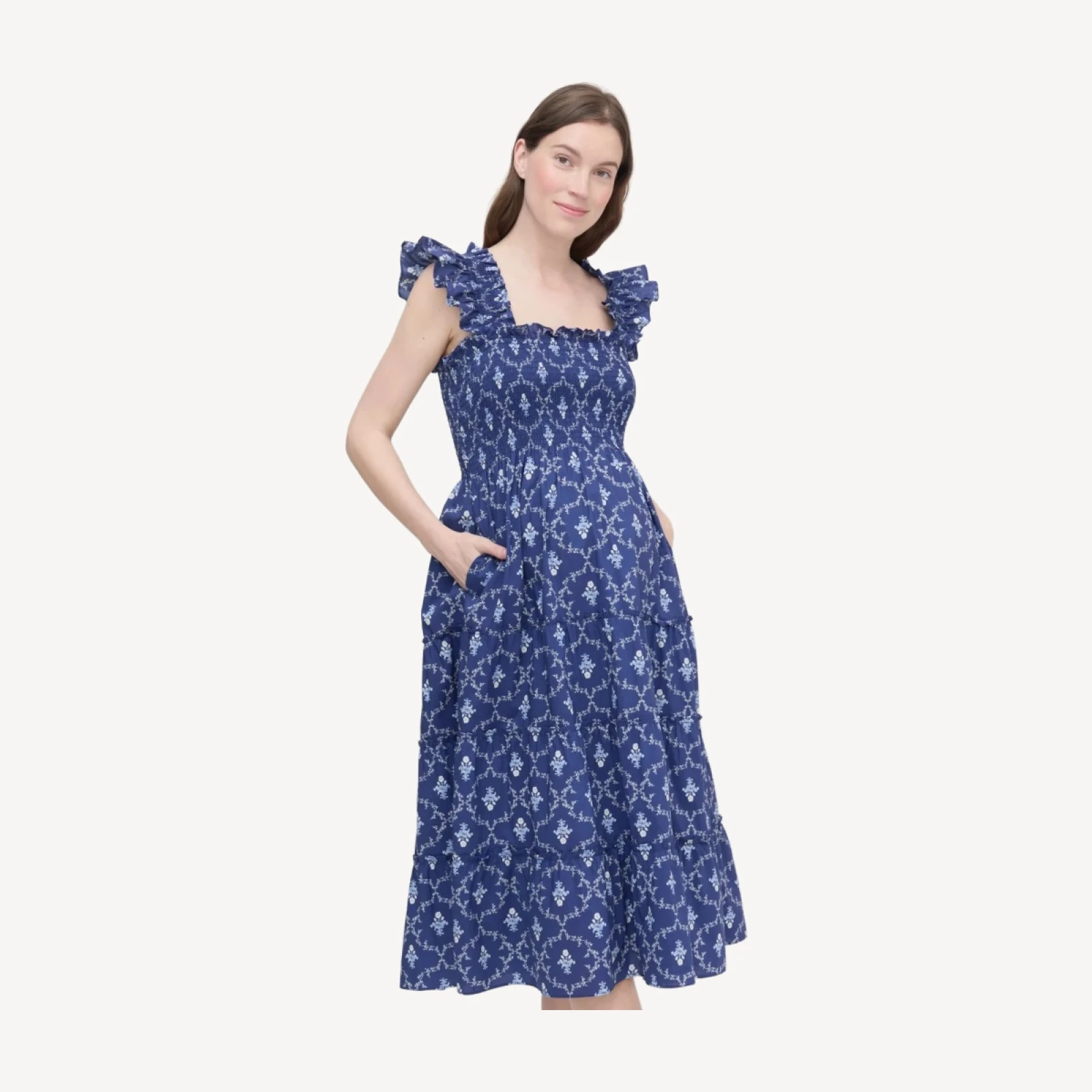 The Maternity Ellie Nap Dress - Navy Trellis