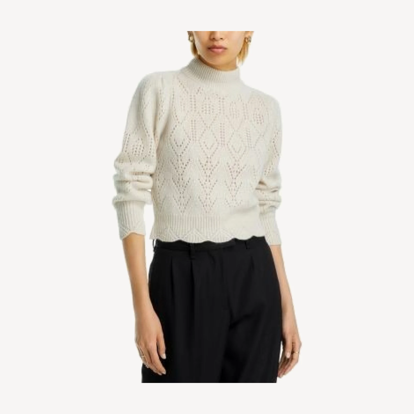 Aqua 100% Cashmere Pointelle Mock Neck Sweater - Exclusive