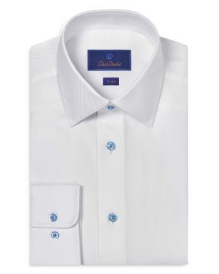 David Donahue Trim Fit Dobby Solid Dress Shirt