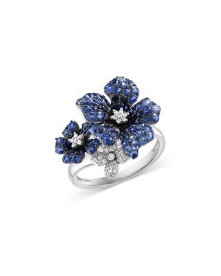 Bloomingdale's Fine Collection Blue Sapphire & Diamond Flower Ring in 14K White Gold