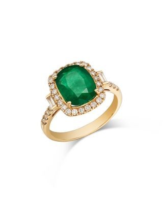 Bloomingdale's Fine Collection Emerald & Diamond Halo Ring in 14K Yellow Gold