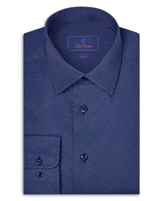 David Donahue Trim Fit Micro Print Dress Shirt