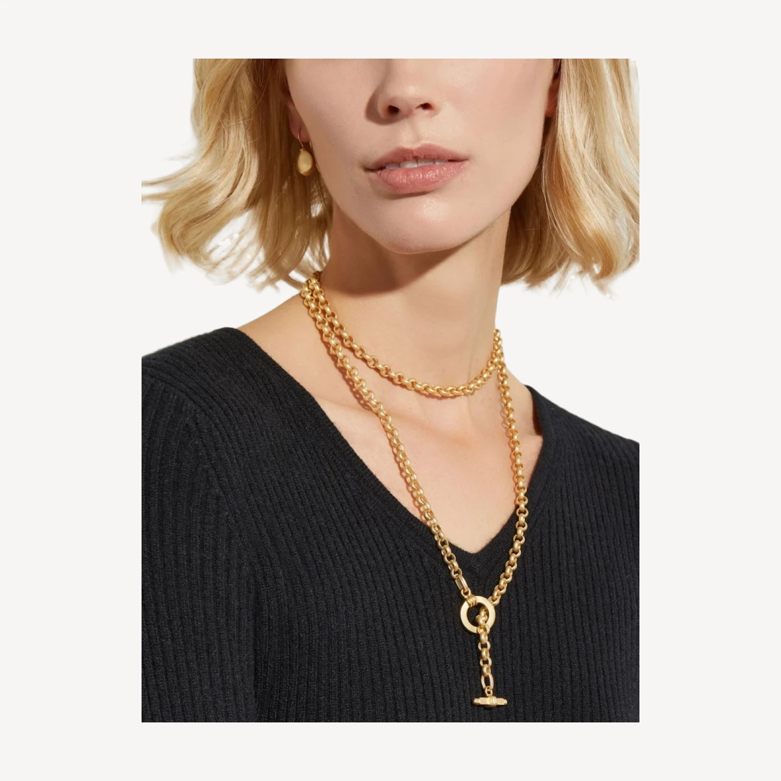 Matte Gold Rolo Chain Toggle Pendant Necklace