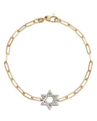Bloomingdale's Fine Collection Diamond Star of David Bracelet in 14K White and Yellow Gold, 0.18 tcw