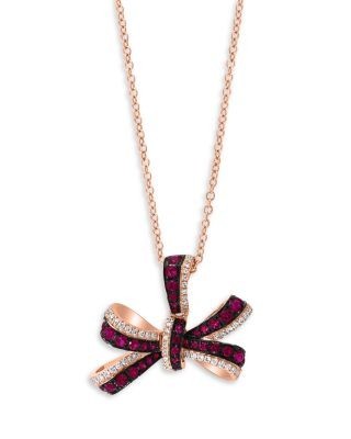 Bloomingdale's Fine Collection Ruby & Diamond Bow Pendant Necklace in 14K Rose Gold