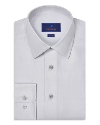 David Donahue Trim Fit Silk Blend Dot Dress Shirt