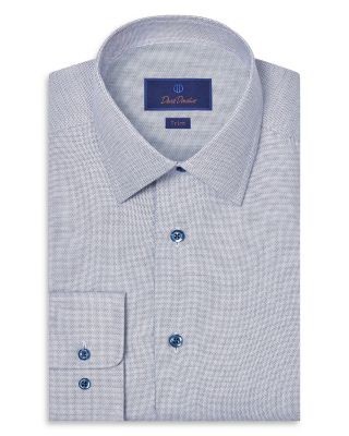David Donahue Trim Fit Silk Blend Herringbone Dress Shirt