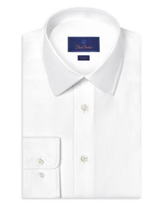 David Donahue Trim Fit Silk Blend Twill Solid Dress Shirt