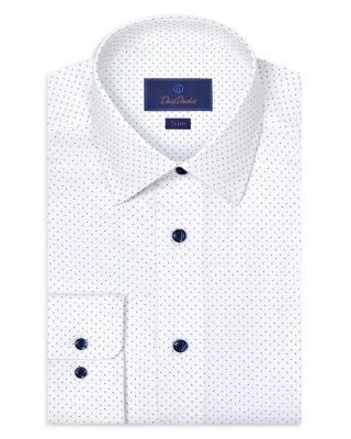 David Donahue Trim Fit Stretch Geometric Dot Print Dress Shirt
