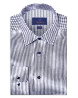 David Donahue Trim Fit Stretch Twill Micro Check Dress Shirt