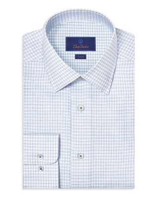 David Donahue Trim Fit Stretch Twill Check Dress Shirt