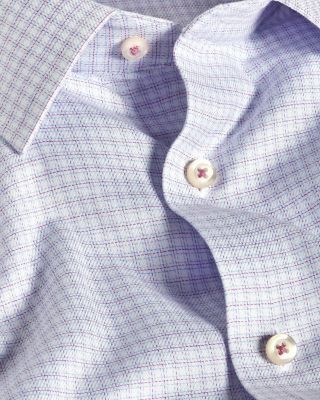 David Donahue Trim Fit Stretch Twill Check Dress Shirt