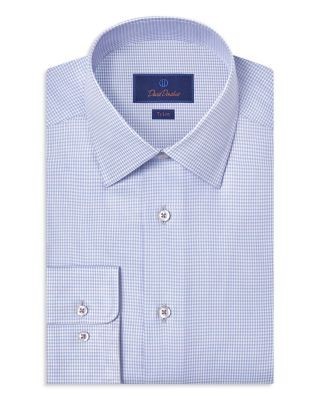 David Donahue Trim Fit Silk Blend Twill Check Dress Shirt