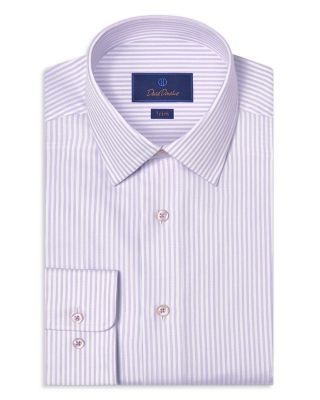 David Donahue Trim Fit Silk Blend Herringbone Stripe Dress Shirt