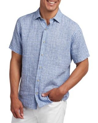 David Donahue Linen Check Short Sleeve Shirt