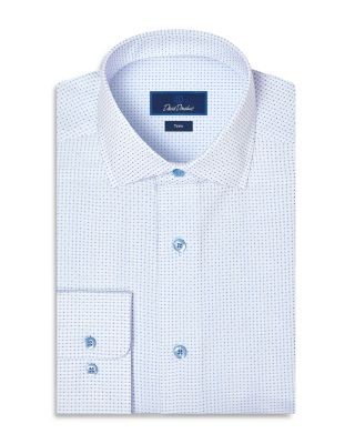 David Donahue Trim Fit Dobby Dot Dress Shirt