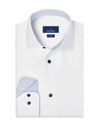 David Donahue Trim Fit Herringbone Contrast Dress Shirt
