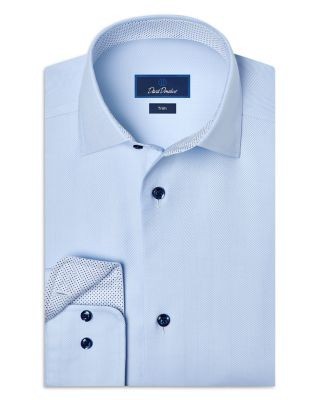 David Donahue Trim Fit Herringbone Cotton Dress Shirt