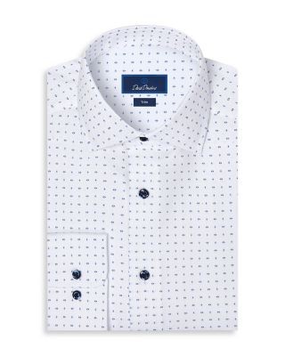 David Donahue Trim Fit Neat Print Dress Shirt