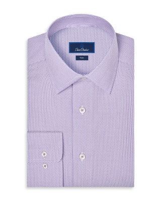 David Donahue Trim Fit Herringbone Dobby Dress Shirt