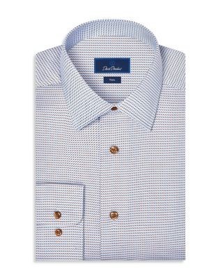 David Donahue Trim Fit Textured Twill Dress Shirt