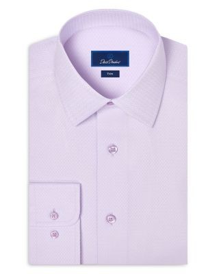 David Donahue Trim Fit Dobby Solid Cotton Dress Shirt