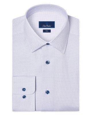 David Donahue Trim Fit Cotton Blend Micro Geo Dress Shirt