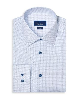 David Donahue Trim Fit Stretch Micro Geo Print Dress Shirt