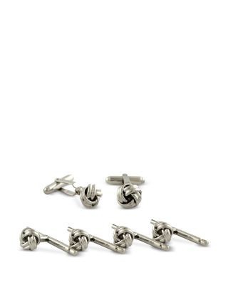 David Donahue Silver Plated Knot Shirt Stud & Cufflinks Set