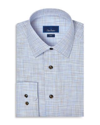 David Donahue Trim Fit Multi Check Cotton Dress Shirt
