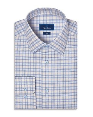 David Donahue Trim Fit Dobby Check Cotton Dress Shirt