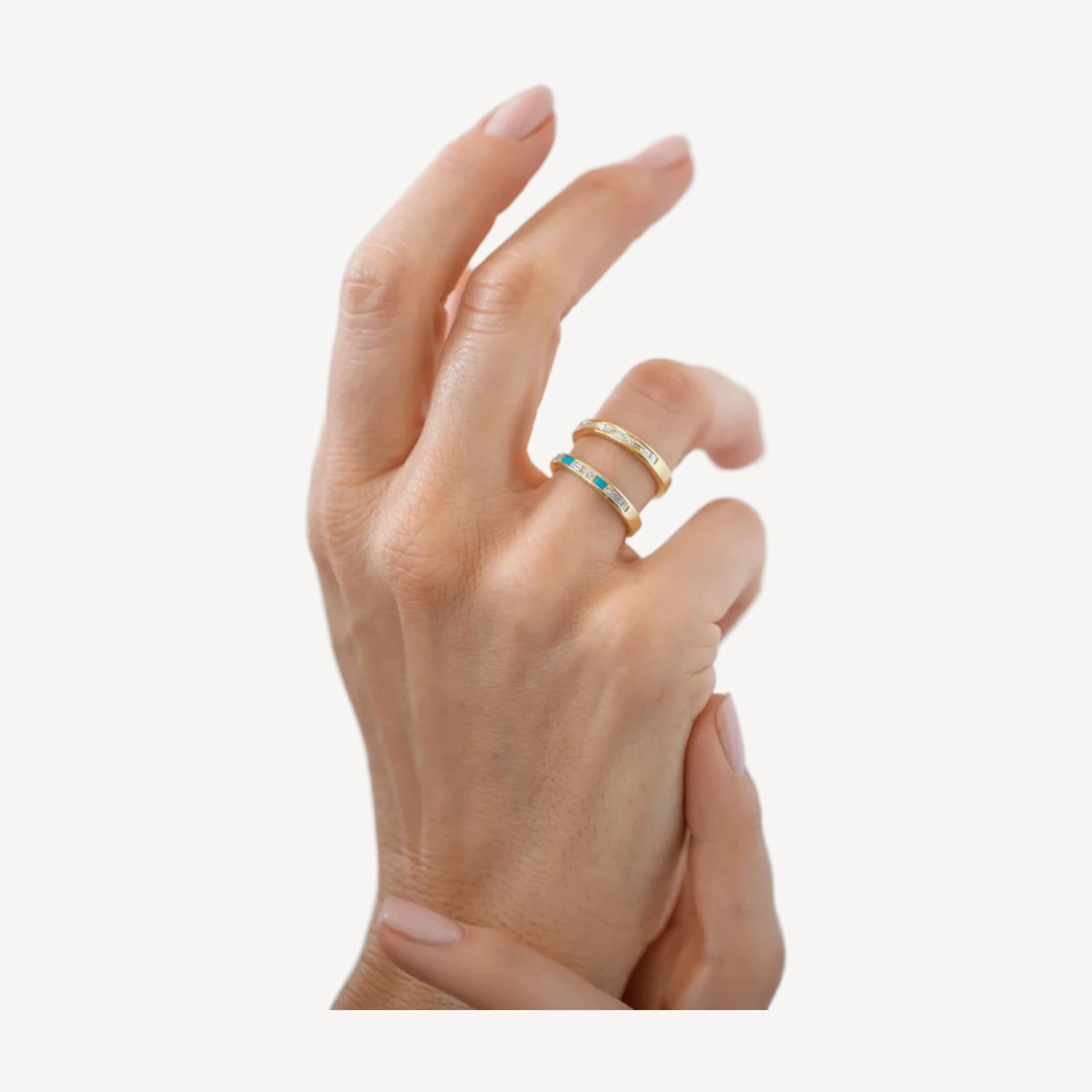 Channel Set Band - White Diamond & Turquoise