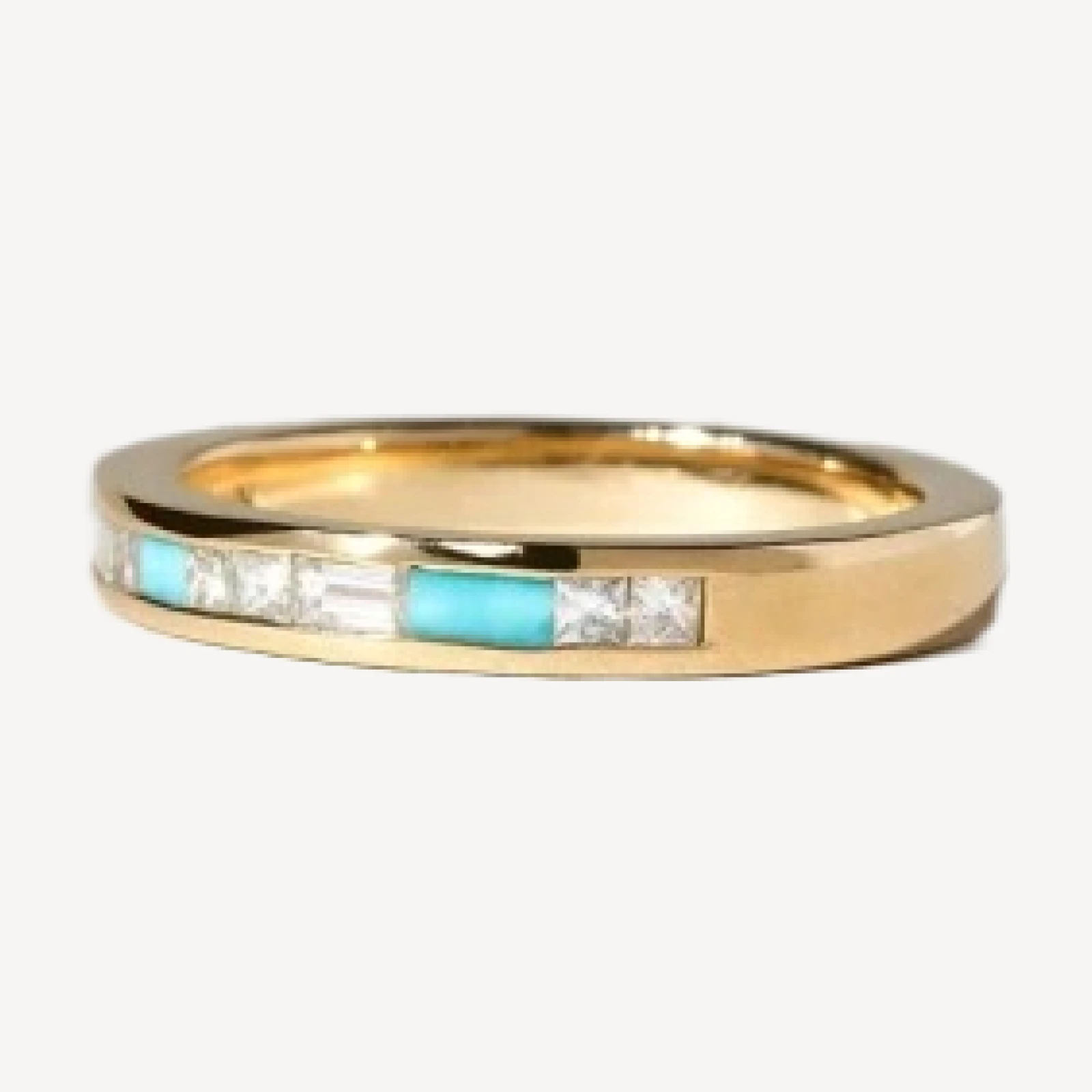 Channel Set Band - White Diamond & Turquoise