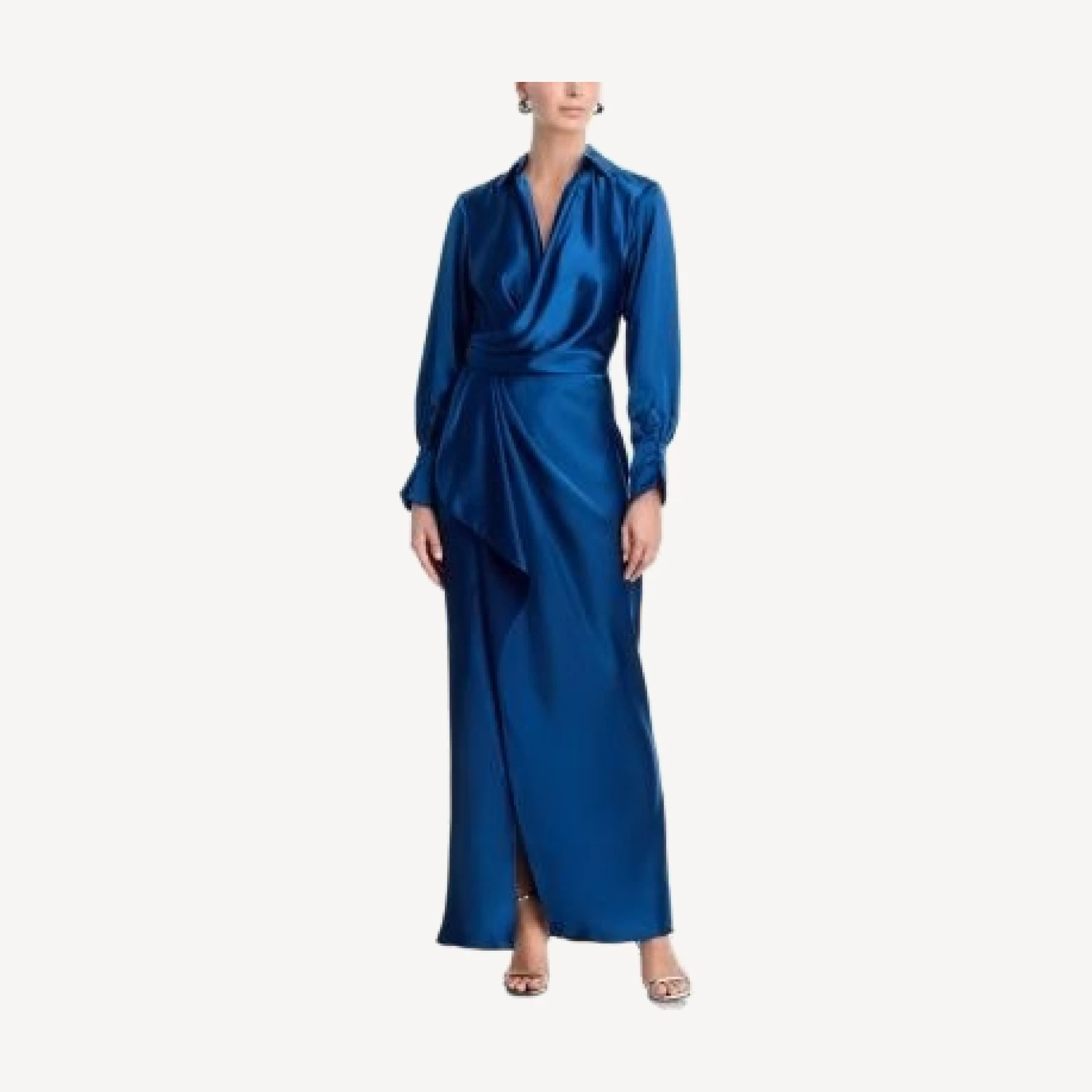 Aqua Satin Long Sleeve Maxi Gown - Exclusive